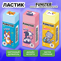 Ластики FUNSTER (ФАНСТЕР) PETS, НАБОР 3 штуки, 51х21х16 мм, ЭКО-ПВХ, прямоугольные, картонный рукав, ассорти, 272725