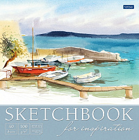 Блокнот SKETCHBook 40 листов 220Х220 мм без линовки Hatber Тихая Бухта 100 г/м2 отрывная склейка глянц. ламинация жёсткая подложка  077391