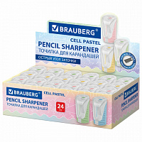 Точилка BRAUBERG "CELL PASTEL" с контейнером, пластик, овальная, пастельные цвета ассорти, 272503