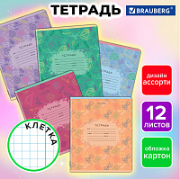 Тетрадь 12 л. BRAUBERG, клетка, обложка картон, ПАТТЕРН, 107267
