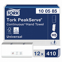 Полотенца бумажные 410 шт., TORK (Система H5) PeakServe, Universal, КОМПЛЕКТ 12 шт., 22,5x20 см, W, 100585