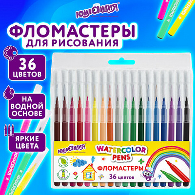 Фломастеры ЮНЛАНДИЯ 36 цветов "КЛАССНЫЕ!", вентилируемый колпачок, 152631