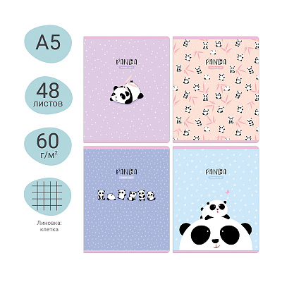 Тетрадь 48л., клетка MESHU "Funny panda", матовая ламинация, фактурное тиснение