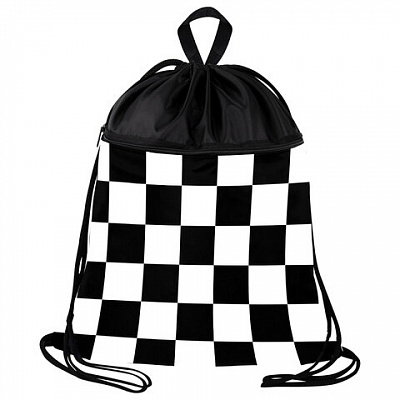 Мешок для обуви BRAUBERG БОЛЬШОЙ, с ручкой, карман на молнии, сетка, 49х41 см, Black and white, 273452