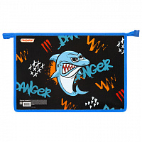 Папка для тетрадей ПИФАГОР А4, 1 отделение, картон/пластик, на молнии, Angry shark, 272129