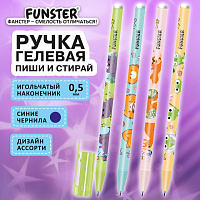 Ручка стираемая гелевая с принтом FUNSTER "CUTE ANIMALS", СИНЯЯ, корпус ассорти, игольчатый наконечник 0,5 мм, линия 0,35 мм, 144410