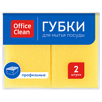 Губки для посуды OfficeClean, поролон с абразивным слоем, профильные, 9,6*6,4*4,2см, 2шт.