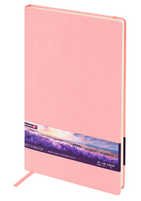 Скетчбук, слоновая кость 140г/м 210х297мм 80л КОЖЗАМ резинка, BRAUBERG ART CLASSIC, пастель розовый, 116882