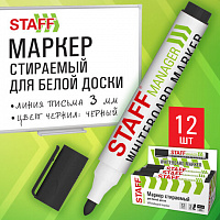 Маркер стираемый для белой доски ЧЕРНЫЙ, STAFF "MANAGER" WBM-300, 3 мм, с клипом, 152636