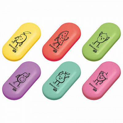 Ластик BRAUBERG KIDS "Энергичные фрукты", 50х23х10 мм, пастельные цвета ассорти, 272674