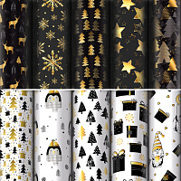 Бумага упаковочная новогодняя "Black.Gold.White" 70*100см, 10 дизайнов ассорти ЗОЛОТАЯ СКАЗКА, 592052