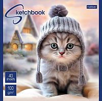 Блокнот SKETCHBook 40 листов 165Х165 мм Hatber Котики-артисты на скобе 100 г/м2  087479