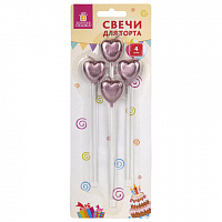 Набор свечей для торта "Сердца на длинных пиках", 4 шт., 2,5 см, ЗОЛОТАЯ СКАЗКА, в блистере, 591454