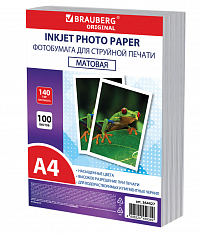 Фотобумага матовая, А4, 140 г/м2, односторонняя, 100 листов, ПАКЕТ, BRAUBERG ORIGINAL 364427