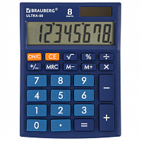 Калькулятор настольный BRAUBERG ULTRA-08-BU, КОМПАКТНЫЙ (154x115 мм), 8 разрядов, двойное питание, СИНИЙ, 250508