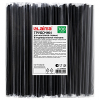 Трубочки для коктейлей прямые в индивидуальной упаковке, 5 х 210 мм, черные КОМПЛЕКТ 700 штук, LAIMA, 608362