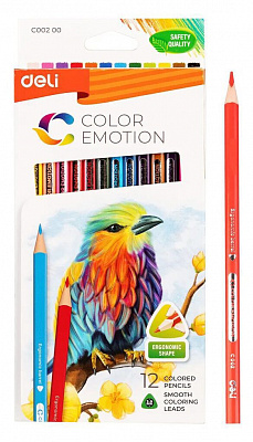 Карандаши цветные трехгранные Deli Color Emotion 12 цветов  грифеля 2.8 мм  EC00200
