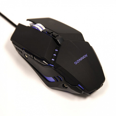Мышь проводная SONNEN Z5, металл/пластик, 7 кнопок, 800-3200 dpi, RGB-подсветка, черная, 513521