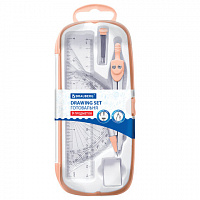Готовальня BRAUBERG SCHOOL KIT, 9 предметов, циркуль 125 мм, чертежные принадлежности, персиковый цвет, 210715