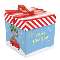 Коробка складная подарочная MESHU "New Year", (15*15*15см), с лентой, отд фольгой