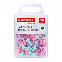 Силовые кнопки-гвоздики BRAUBERG PASTEL, пастельные цвета, 50 штук, 10мм, 272758
