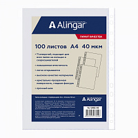 Папка карман файлы А4+ ALINGAR 40 мкм 100 шт  гладкие  AL-11155-40