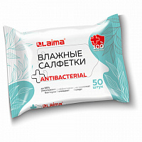 Салфетки влажные 50 шт., АНТИБАКТЕРИАЛЬНЫЕ, удобный формат упаковки "Возьми с собой",, 115225