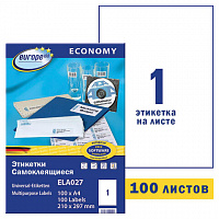 Этикетка самоклеящаяся 210х297 мм, 1 этикетка, белая, 70 г/м2, 100 л., Avery, Европа-100, ELA027