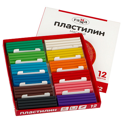 Пластилин Гамма, 12 цветов, 240г, со стеком, картон. упаковка