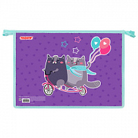 Папка для тетрадей ПИФАГОР А4, 1 отделение, картон/пластик, на молнии, Bike cats, 272125