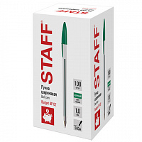 Ручка шариковая STAFF Basic Budget BP-02, письмо 500 м, ЗЕЛЕНАЯ, длина корпуса 13,5 см, линия письма 0,5 мм, 143761