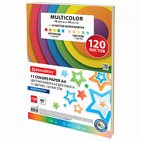 Бумага цветная 11 цветов BRAUBERG "MULTICOLOR" А4, 80г/м2, 120л., (10 цветов x10 листов + 20 белых листов), 116012