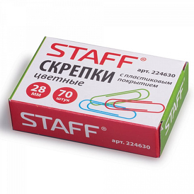 Скрепки канцелярские 28 мм 70 штук ЦВЕТНЫЕ Глобус  2258