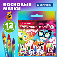 Восковые мелки BRAUBERG CUTE MONSTERS, 12 цветов, 273238