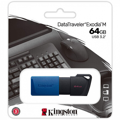 Флеш-диск 64GB KINGSTON DataTraveler Exodia M, разъем USB 3.2, черный/синий, DTXM/64GB