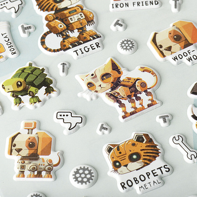 Наклейки объемные MESHU "Robopets", 10*23см, пакет европодвес