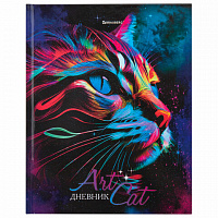 Дневник 5-11 класс 48л, твердый, BRAUBERG, глянцевая ламинация, с подсказом, Space cat, 106865