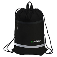 Мешок для обуви 1 отделение Berlingo "Basic black", 360*460мм, светоотражающая лента, карман на молнии