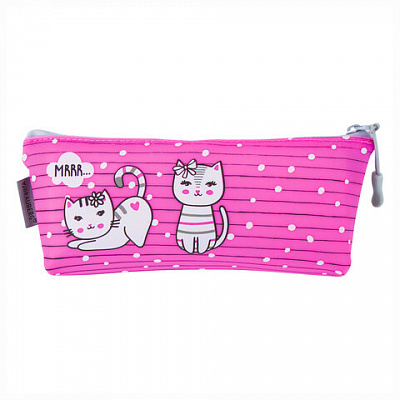 Пенал-косметичка BRAUBERG треугольный, мягкий, "Kittens", 22х3х8 см, 229255