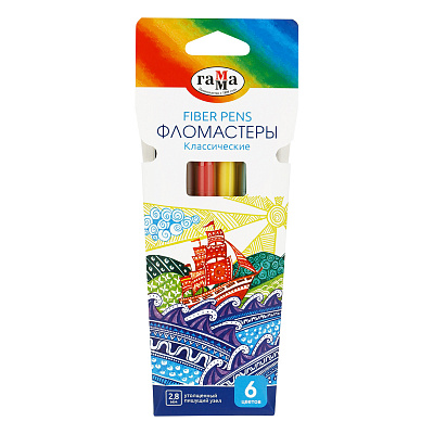 Фломастеры Гамма "Классические", 06цв., смываемые, картон. упак., европодвес