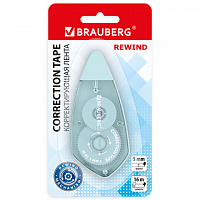 Корректирующая лента BRAUBERG REWIND, 5 мм х 16 м, механизм перемотки, корпус зеленый, блистер, 272489