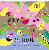 Блокнот SKETCHBook 40 листов на гребне 240Х240 мм без линовки Hatber Summer 15л крафт 160 г/м2 + 25л офсет 100 г/м2 жёсткая подложка  077579