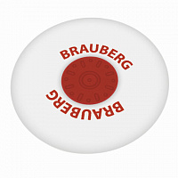 Ластик BRAUBERG "Universal", 30х30х8 мм, белый, круглый, красный пластиковый держатель, 222472