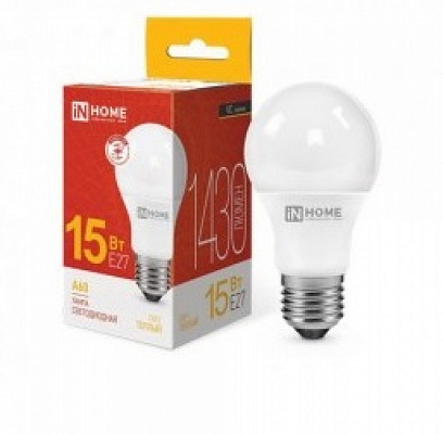 Лампа светодиодная ASD/InHome VC ЛОН A60 E27 15W (1430 lm) 3000К 2K 110x60 без пульсации 30000 часов тёплый свет