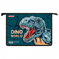 Папка для тетрадей ПИФАГОР А4, 1 отделение, картон/пластик, на молнии, Dino world, 272131