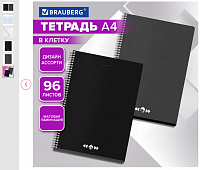 Тетрадь А4, 96 л., BRAUBERG, гребень, клетка, матовая ламинация, Минимал, (микс в спайке), 405318